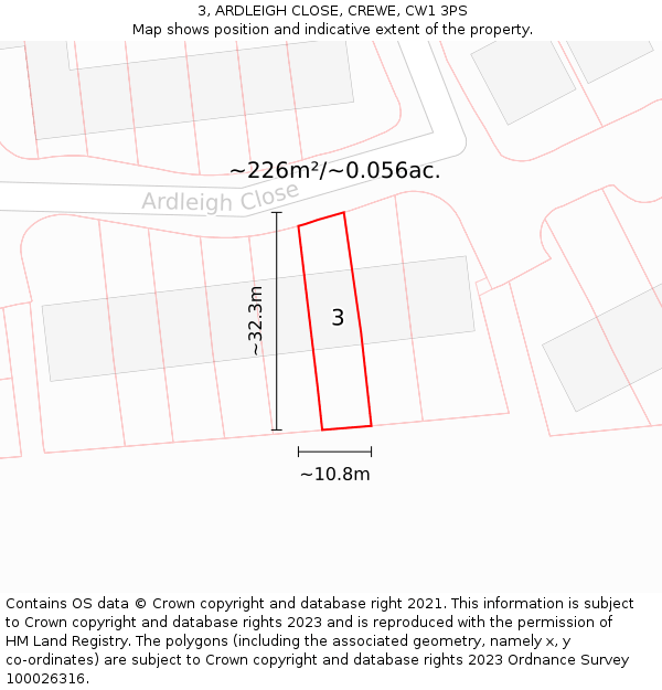 3, ARDLEIGH CLOSE, CREWE, CW1 3PS: Plot and title map