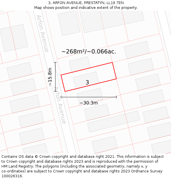 3, ARFON AVENUE, PRESTATYN, LL19 7EN: Plot and title map