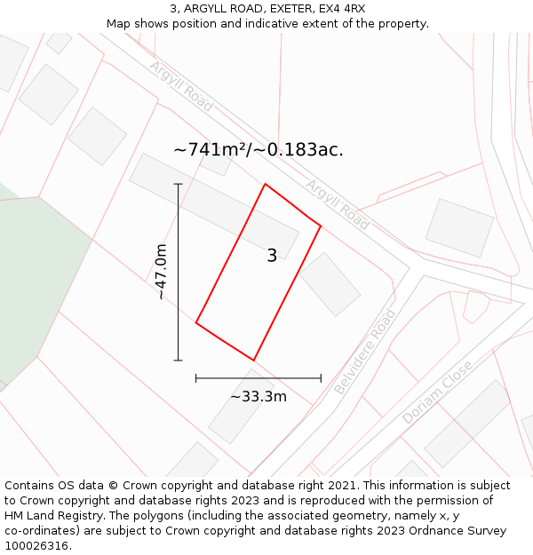 3, ARGYLL ROAD, EXETER, EX4 4RX: Plot and title map