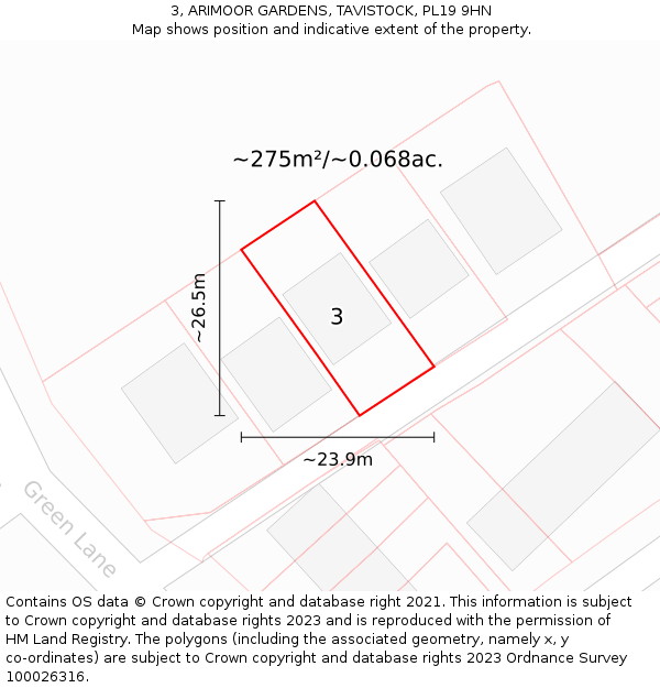 3, ARIMOOR GARDENS, TAVISTOCK, PL19 9HN: Plot and title map