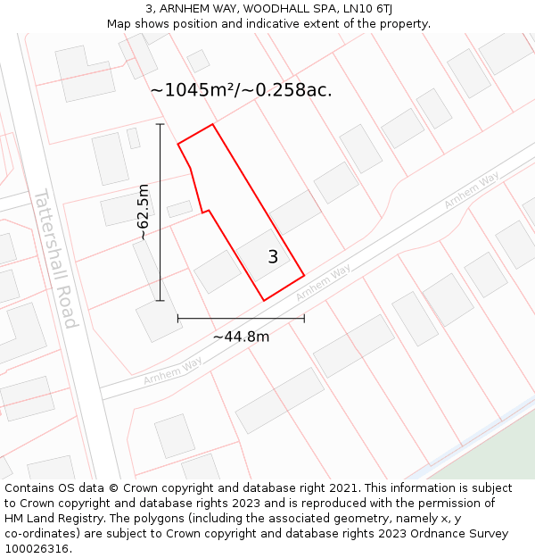 3, ARNHEM WAY, WOODHALL SPA, LN10 6TJ: Plot and title map