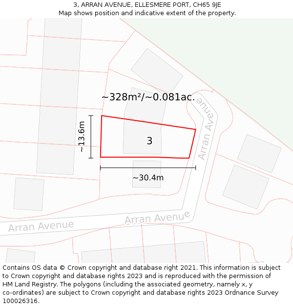 3, ARRAN AVENUE, ELLESMERE PORT, CH65 9JE: Plot and title map