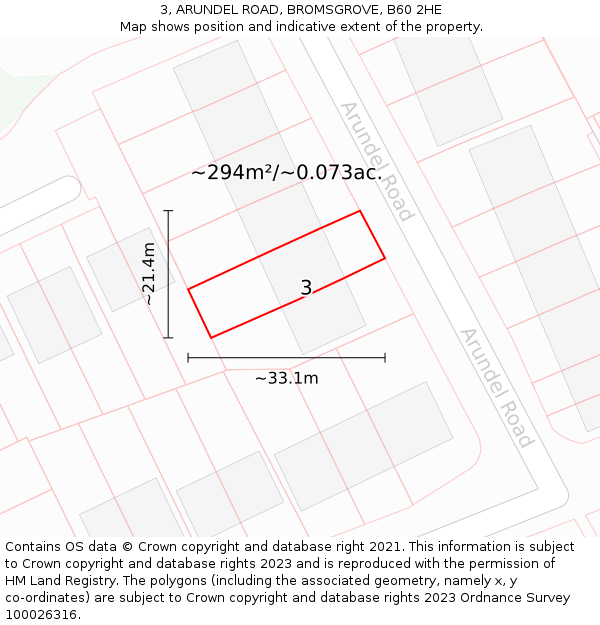 3, ARUNDEL ROAD, BROMSGROVE, B60 2HE: Plot and title map