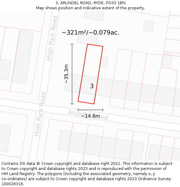 3, ARUNDEL ROAD, RYDE, PO33 1BN: Plot and title map