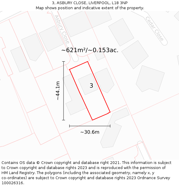 3, ASBURY CLOSE, LIVERPOOL, L18 3NP: Plot and title map