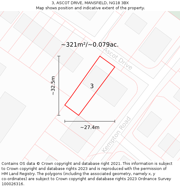 3, ASCOT DRIVE, MANSFIELD, NG18 3BX: Plot and title map