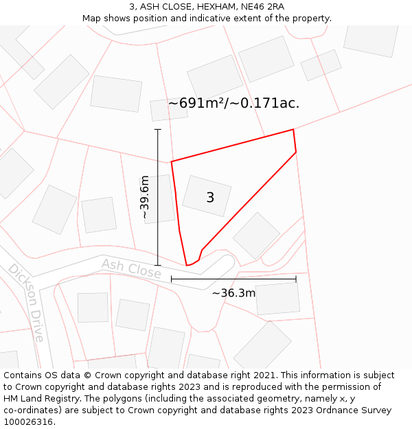 3, ASH CLOSE, HEXHAM, NE46 2RA: Plot and title map