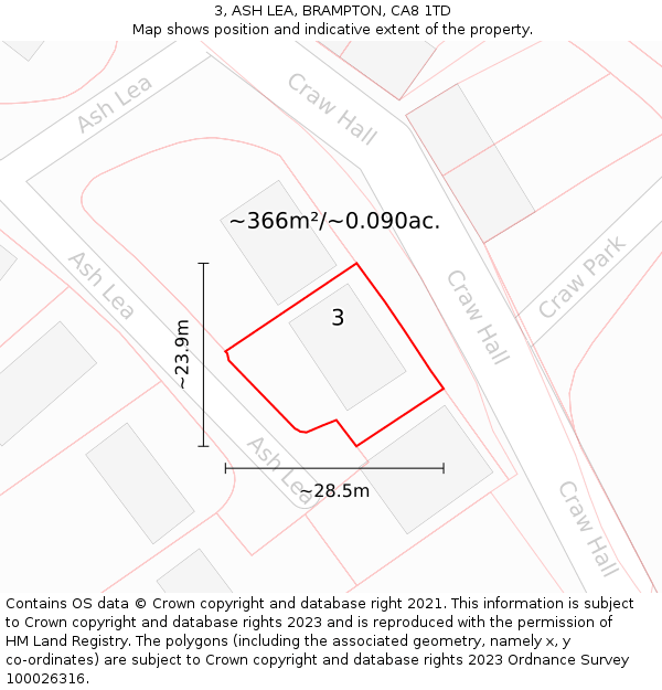 3, ASH LEA, BRAMPTON, CA8 1TD: Plot and title map