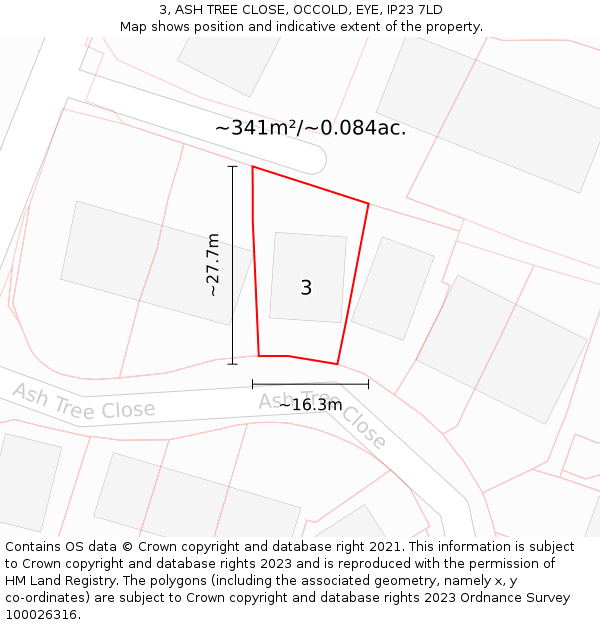 3, ASH TREE CLOSE, OCCOLD, EYE, IP23 7LD: Plot and title map