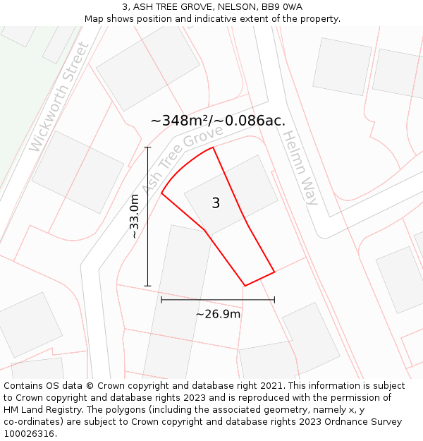 3, ASH TREE GROVE, NELSON, BB9 0WA: Plot and title map