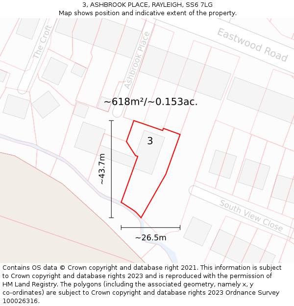 3, ASHBROOK PLACE, RAYLEIGH, SS6 7LG: Plot and title map