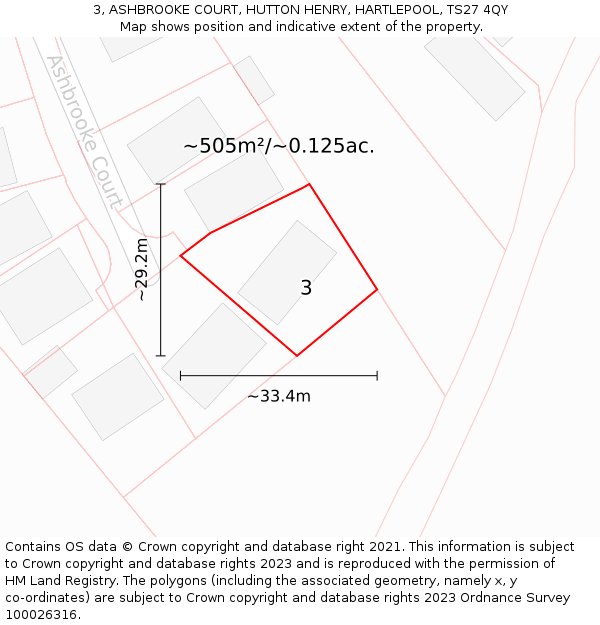 3, ASHBROOKE COURT, HUTTON HENRY, HARTLEPOOL, TS27 4QY: Plot and title map