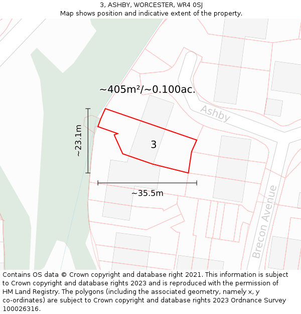 3, ASHBY, WORCESTER, WR4 0SJ: Plot and title map
