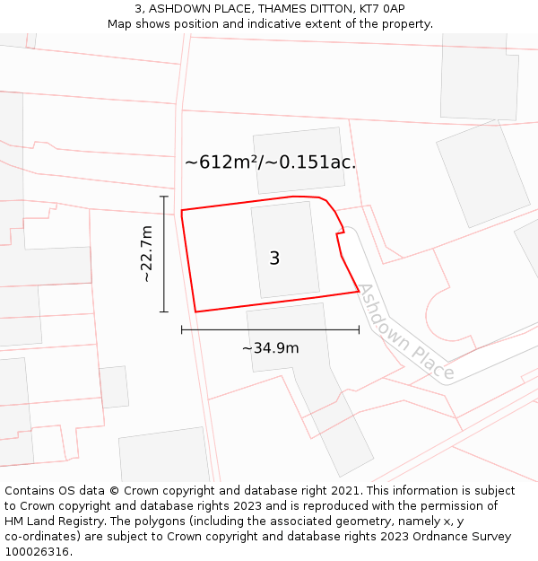 3, ASHDOWN PLACE, THAMES DITTON, KT7 0AP: Plot and title map