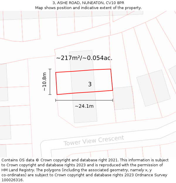 3, ASHE ROAD, NUNEATON, CV10 8PR: Plot and title map