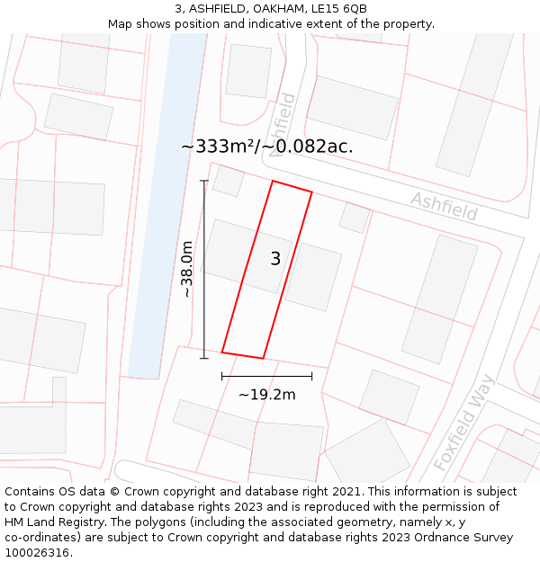 3, ASHFIELD, OAKHAM, LE15 6QB: Plot and title map