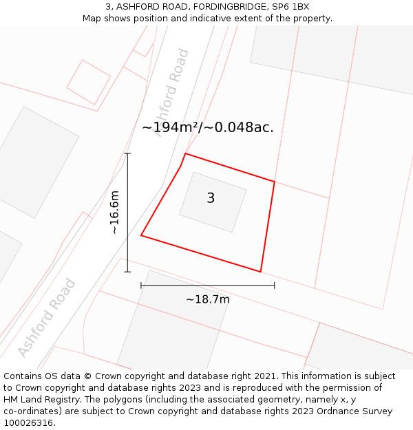 3, ASHFORD ROAD, FORDINGBRIDGE, SP6 1BX: Plot and title map