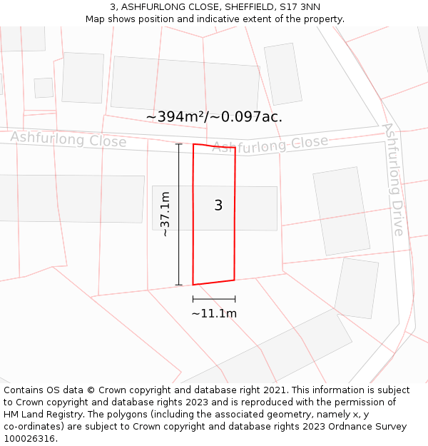 3, ASHFURLONG CLOSE, SHEFFIELD, S17 3NN: Plot and title map