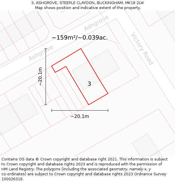 3, ASHGROVE, STEEPLE CLAYDON, BUCKINGHAM, MK18 2LW: Plot and title map