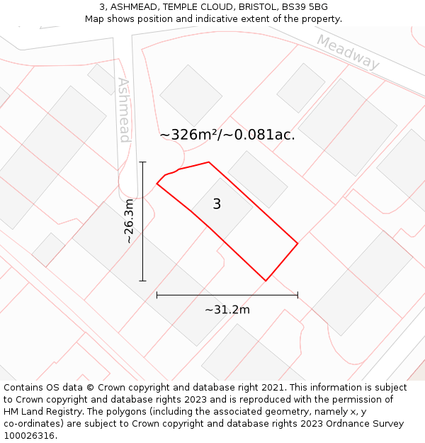 3, ASHMEAD, TEMPLE CLOUD, BRISTOL, BS39 5BG: Plot and title map