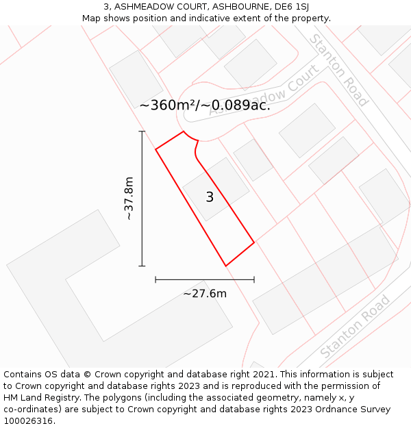 3, ASHMEADOW COURT, ASHBOURNE, DE6 1SJ: Plot and title map