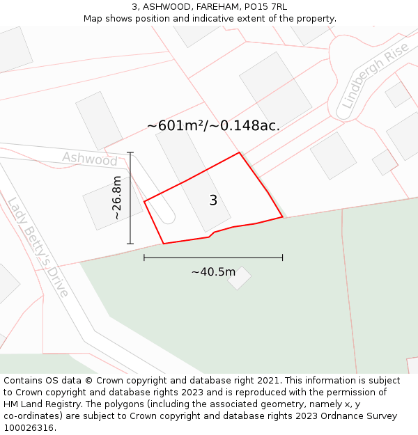 3, ASHWOOD, FAREHAM, PO15 7RL: Plot and title map