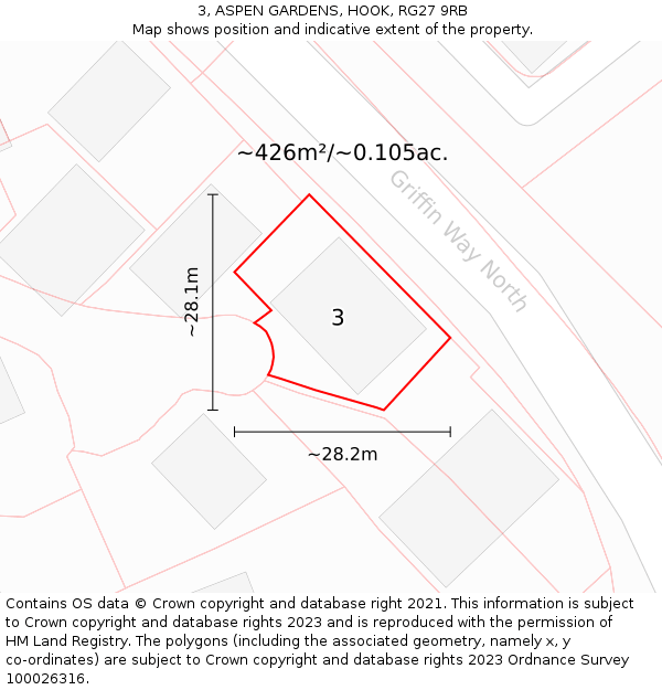 3, ASPEN GARDENS, HOOK, RG27 9RB: Plot and title map