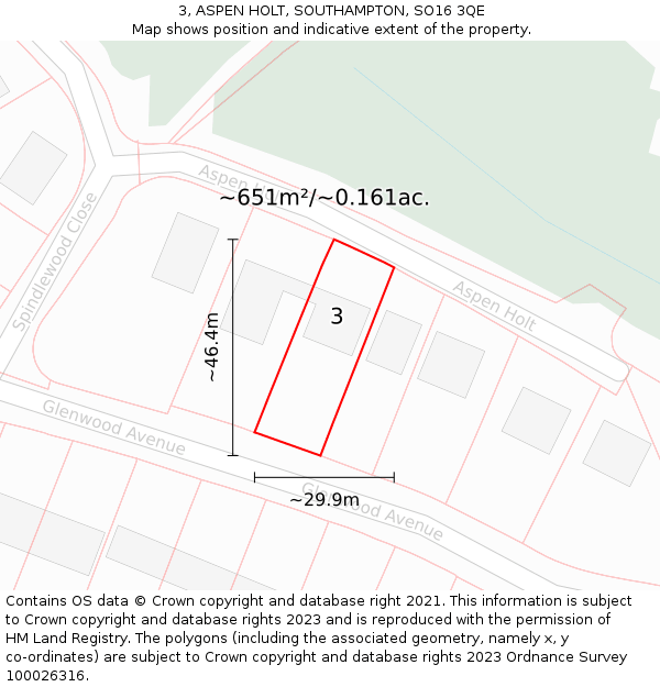 3, ASPEN HOLT, SOUTHAMPTON, SO16 3QE: Plot and title map