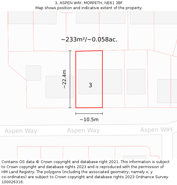 3, ASPEN WAY, MORPETH, NE61 3BF: Plot and title map