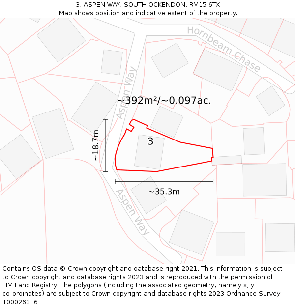 3, ASPEN WAY, SOUTH OCKENDON, RM15 6TX: Plot and title map