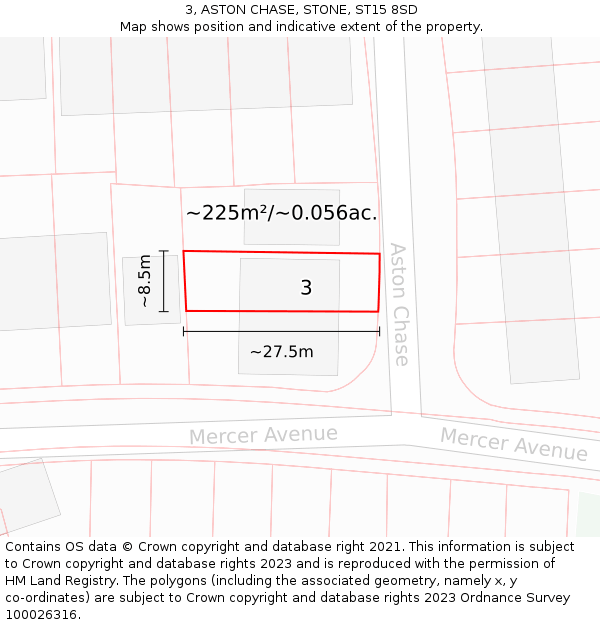 3, ASTON CHASE, STONE, ST15 8SD: Plot and title map