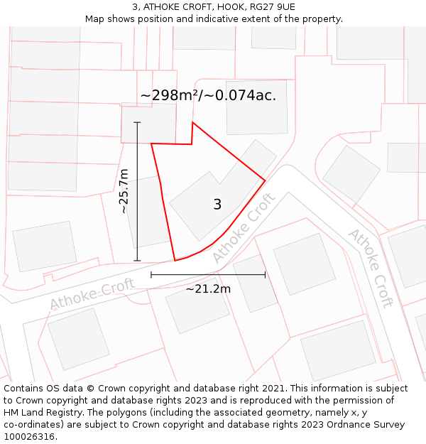 3, ATHOKE CROFT, HOOK, RG27 9UE: Plot and title map