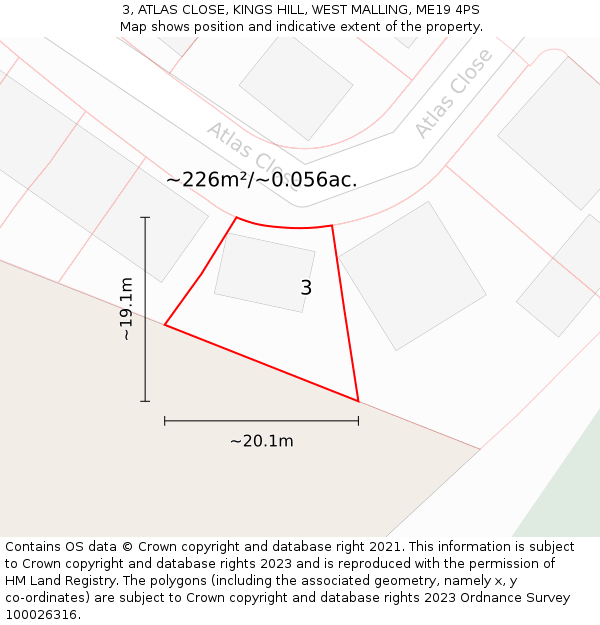 3, ATLAS CLOSE, KINGS HILL, WEST MALLING, ME19 4PS: Plot and title map