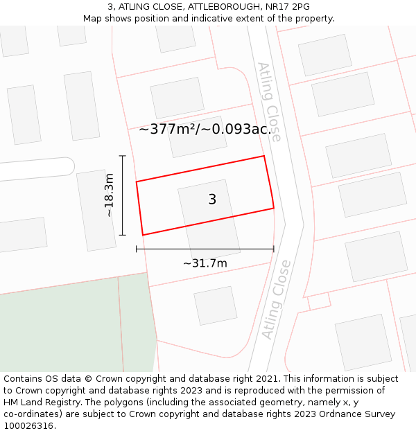 3, ATLING CLOSE, ATTLEBOROUGH, NR17 2PG: Plot and title map