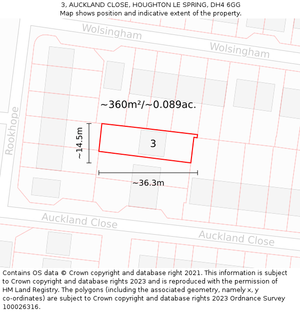 3, AUCKLAND CLOSE, HOUGHTON LE SPRING, DH4 6GG: Plot and title map