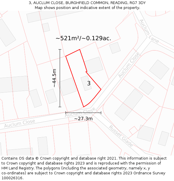 3, AUCLUM CLOSE, BURGHFIELD COMMON, READING, RG7 3DY: Plot and title map