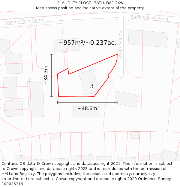 3, AUDLEY CLOSE, BATH, BA1 2XW: Plot and title map