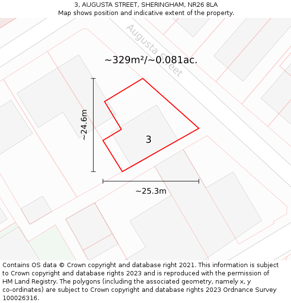 3, AUGUSTA STREET, SHERINGHAM, NR26 8LA: Plot and title map