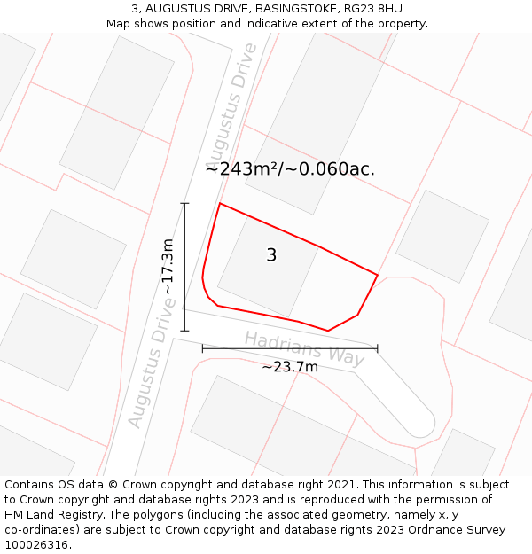 3, AUGUSTUS DRIVE, BASINGSTOKE, RG23 8HU: Plot and title map