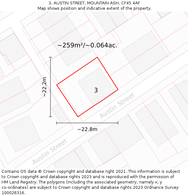 3, AUSTIN STREET, MOUNTAIN ASH, CF45 4AF: Plot and title map