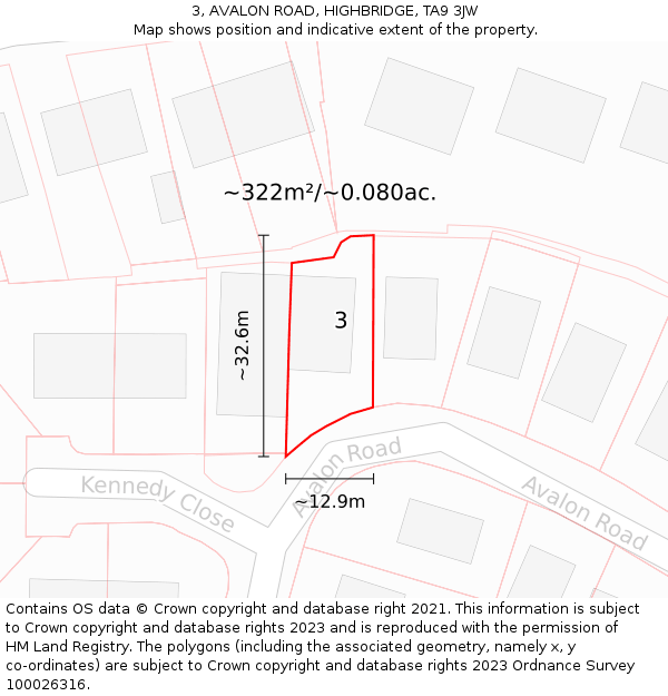3, AVALON ROAD, HIGHBRIDGE, TA9 3JW: Plot and title map