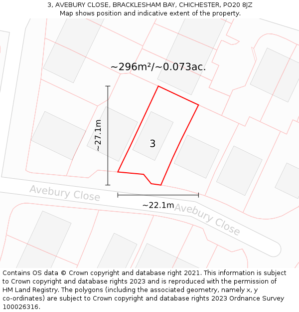 3, AVEBURY CLOSE, BRACKLESHAM BAY, CHICHESTER, PO20 8JZ: Plot and title map