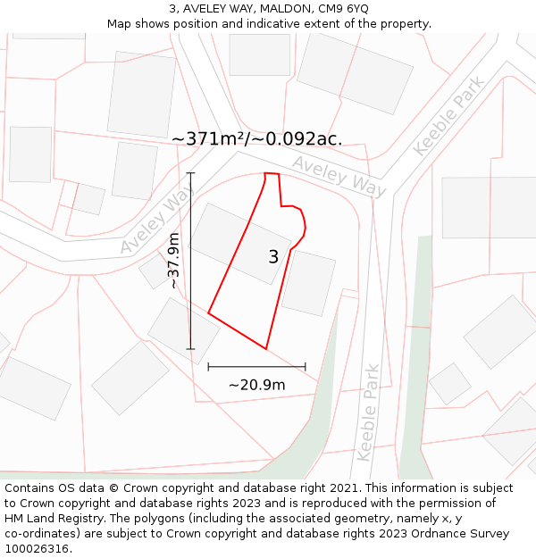 3, AVELEY WAY, MALDON, CM9 6YQ: Plot and title map