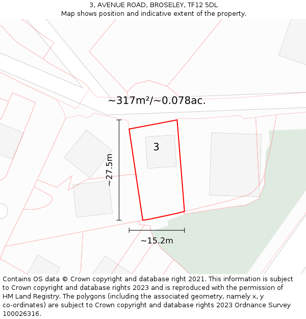 3, AVENUE ROAD, BROSELEY, TF12 5DL: Plot and title map