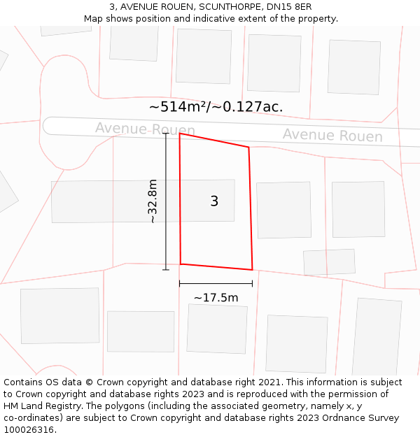 3, AVENUE ROUEN, SCUNTHORPE, DN15 8ER: Plot and title map