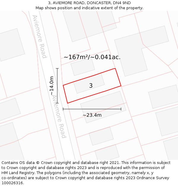 3, AVIEMORE ROAD, DONCASTER, DN4 9ND: Plot and title map