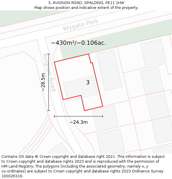 3, AVIGNON ROAD, SPALDING, PE11 1HW: Plot and title map