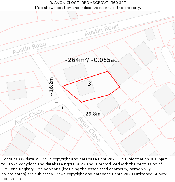 3, AVON CLOSE, BROMSGROVE, B60 3PE: Plot and title map