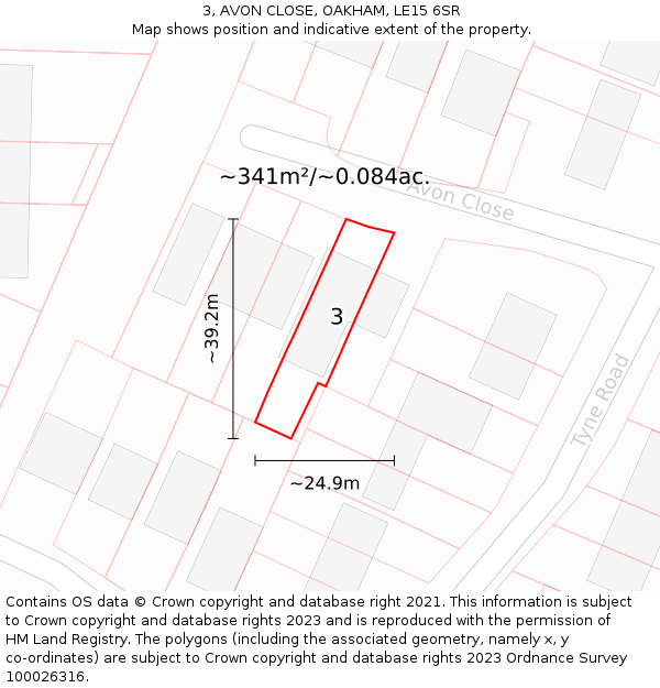 3, AVON CLOSE, OAKHAM, LE15 6SR: Plot and title map