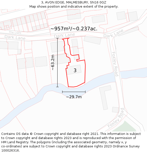 3, AVON EDGE, MALMESBURY, SN16 0GZ: Plot and title map